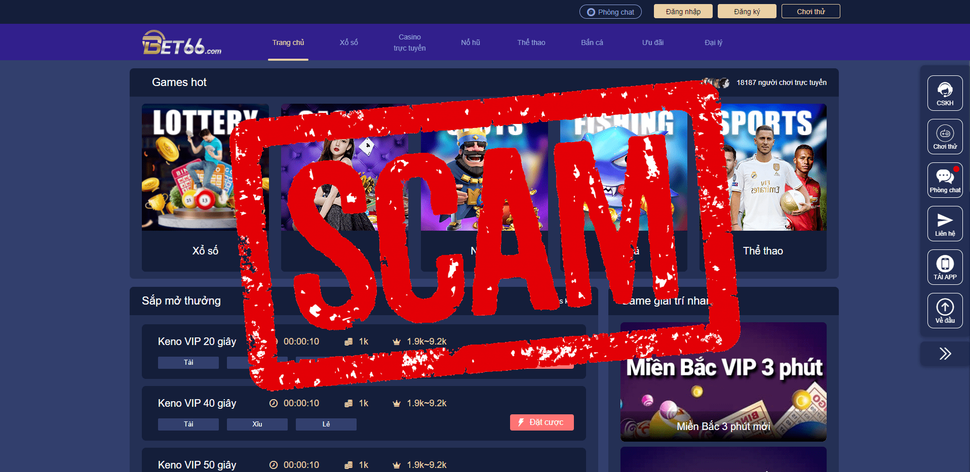 Nhà cái BET66 lừa đảo