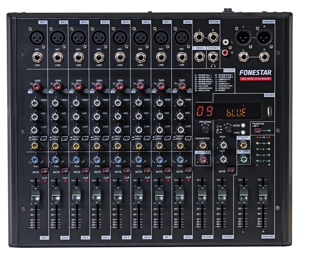 Bộ trộn âm thanh nổi Fonestar MIX-8PRO 8 kênh chuyên nghiệp