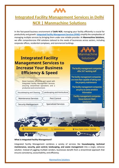 Integrated Facility Management Services in Delhi NCR - Manmachine Solutions | PDF
