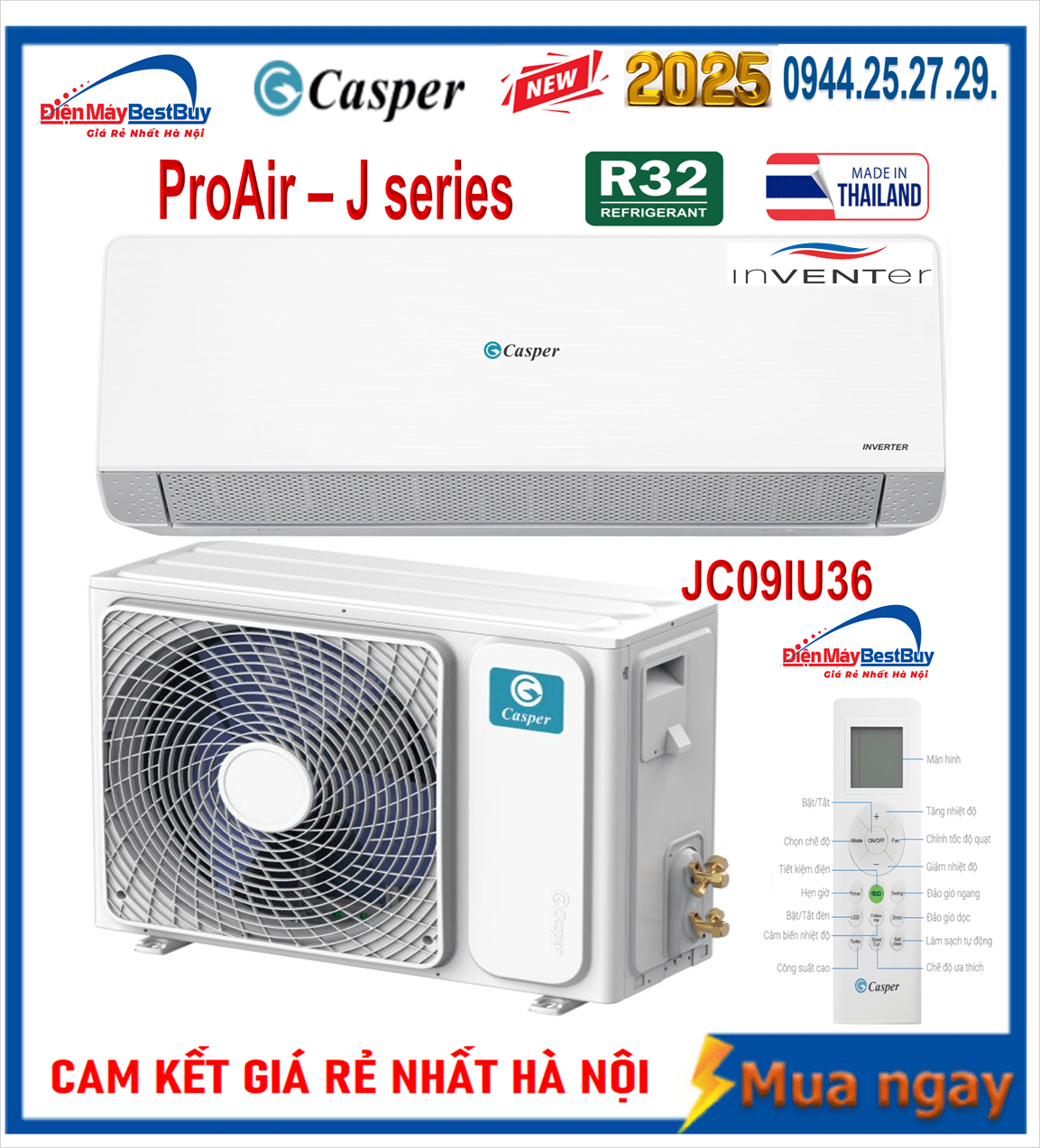 Điều hoà Casper 9000 BTU 1 chiều Inventer JC-09IU36 NEW 2025