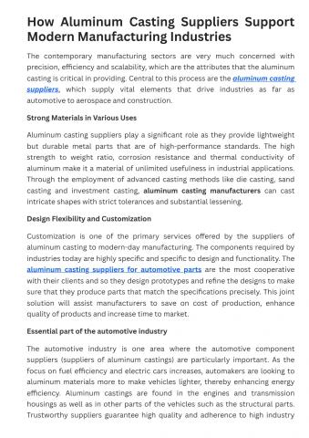 How Aluminum Casting Suppliers Support Modern Manufacturing Industries