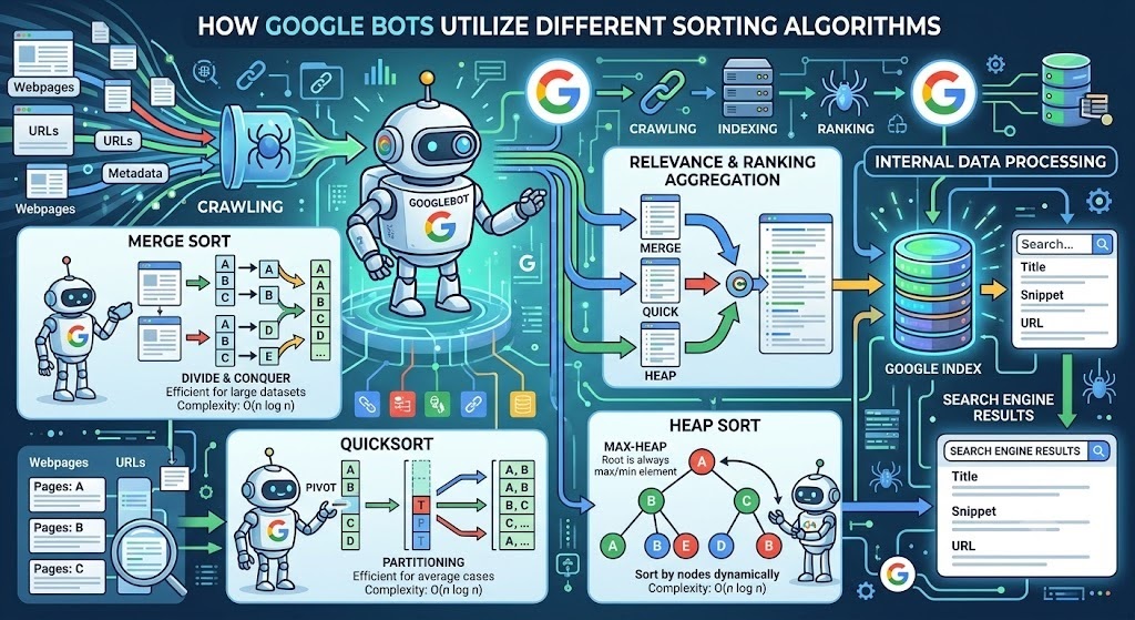 How google bots utilize different sorting algorithms?
