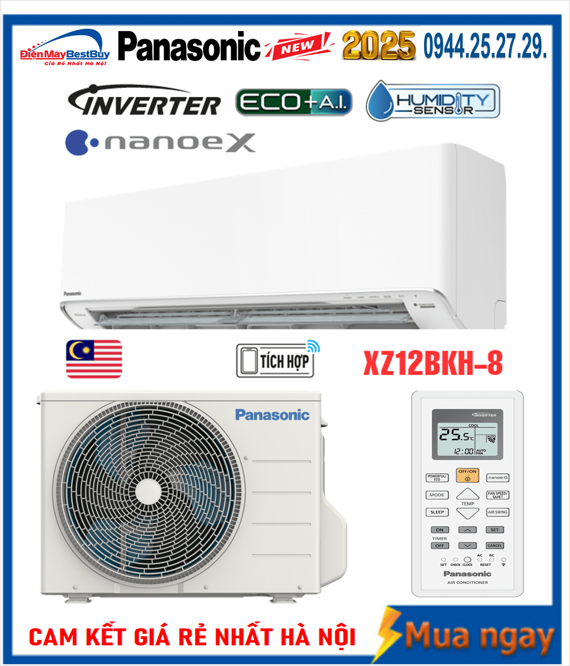 Điều hòa Panasonic 12000 2 chiều inverter XZ12BKH-8 New 2025